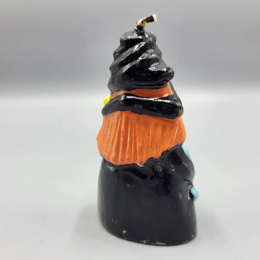 Vintage Halloween Spooky Witch Candle Figurine Small Black Orange 4